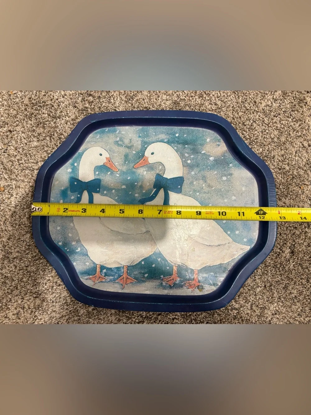 Vintage 1980s Grandma Core Metal Serving Tray Country Christmas Geese